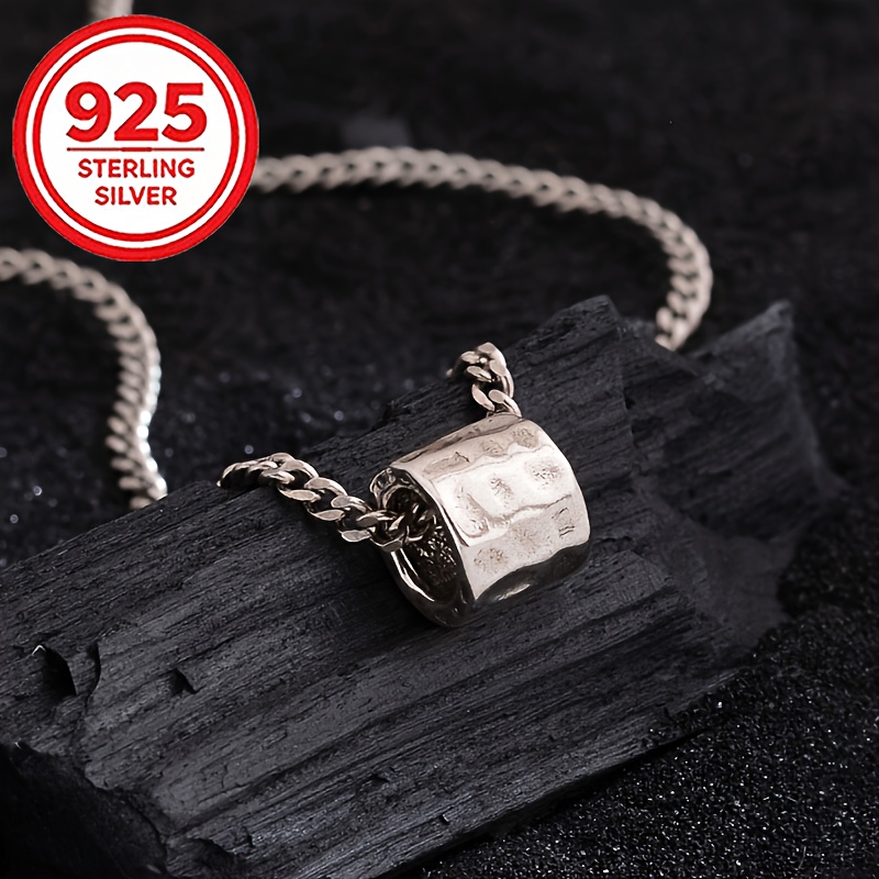 925 Silver Hammered Texture Pendant Necklace, Stylish Gift
